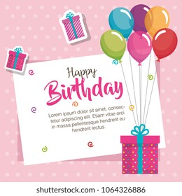 happy birthday balloons air and gift celebration card