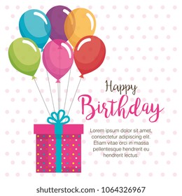 happy birthday balloons air and gift celebration card