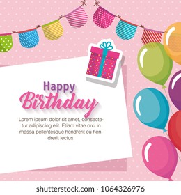 happy birthday balloons air and gift celebration card