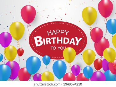 Happy Birthday balloons Colorful celebration background with confetti. - Vector