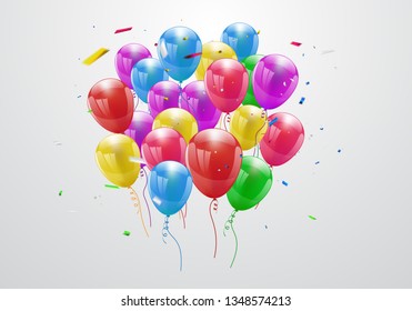 Happy Birthday balloons Colorful celebration background with confetti. - Vector