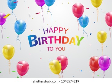 Happy Birthday balloons Colorful celebration background with confetti. - Vector