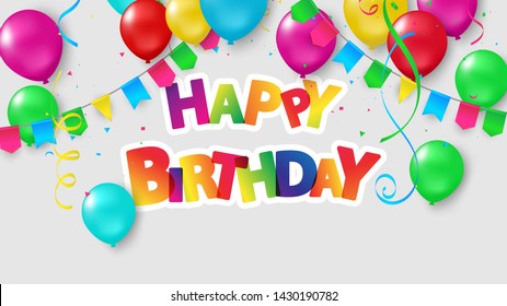 Happy Birthday balloons Colorful celebration background with confetti.