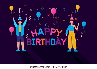 happy birthday balloons confetti boys celebrate vector illustration