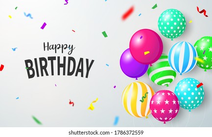 Happy Birthday balloons confetti colorful background Celebration