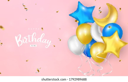 Happy Birthday balloons confetti colorful background Celebration