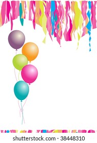 Happy birthday! Balloons and confetti. Insert your text here.