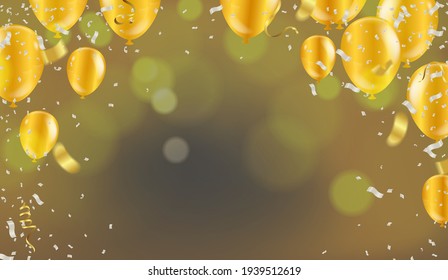 Happy Birthday balloons Gold celebration background with confetti.
