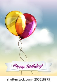 Happy birthday balloons greeting card red and violet