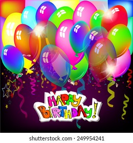 Happy Birthday with balloons. Happy Birthday Greeting Card. Vector