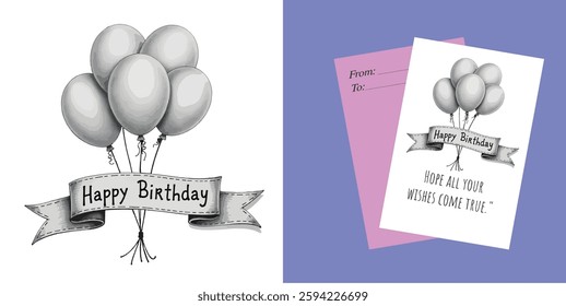 Happy birthday balloons illustration, HBD design happy birth day design