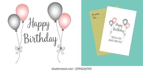 Happy birthday balloons illustration, HBD design happy birth day design