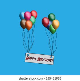 Happy Birthday with balloons on a blue background