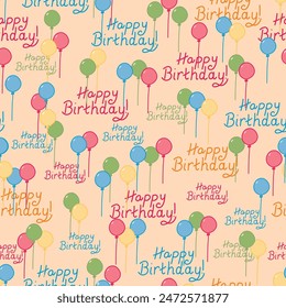 Happy Birthday and Balloons on Orange For a Party seamless pattern print background