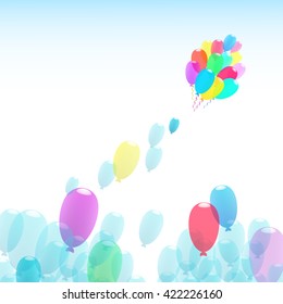  happy birthday balloons with ribbons, greeting card 
