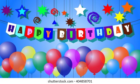 happy birthday with balloons and text background 