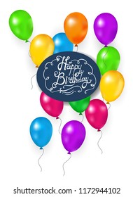 Happy birthday balloons vector 3D illustration with shadow on white background ,lettering