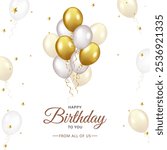 Happy Birthday Balloons Vector Background Design. Happy Birthday to You Text with Colorful Balloons and Confetti Decoration Elements, Birthday Celebration Greeting Cards. Design template for birthday