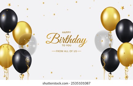 Happy Birthday Ballons Vektor Hintergrund Design. Happy Birthday to You Text mit bunten Ballons und Konfetti Dekoration Element, Geburtstag Feier Grußkarte. Designvorlage zum Geburtstag