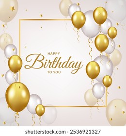 Happy Birthday Balloons Vector Background Design. Happy Birthday to You Text with Colorful Balloons and Confetti Decoration Elements, Birthday Celebration Greeting Cards. Design template for birthday