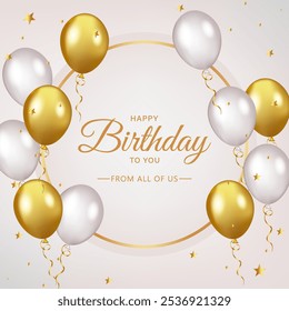 Happy Birthday Balloons Vector Background Design. Happy Birthday to You Text with Colorful Balloons and Confetti Decoration Elements, Birthday Celebration Greeting Cards. Design template for birthday