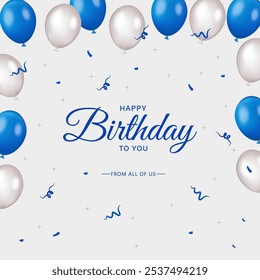 Diseño de fondo de Vector de globos de feliz cumpleaños. Feliz cumpleaños a usted texto con globos de colores y Elementos de decoración de confeti, tarjetas de felicitación de celebración de cumpleaños. Plantilla de diseño para cumpleaños