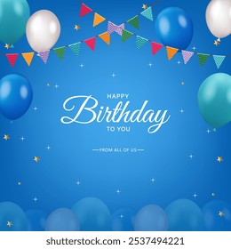 Diseño de fondo de Vector de globos de feliz cumpleaños. Feliz cumpleaños a usted texto con globos de colores y Elementos de decoración de confeti, tarjetas de felicitación de celebración de cumpleaños. Plantilla de diseño para cumpleaños