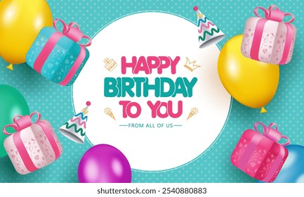 Happy Birthday Balloons Vector Background Design. Happy Birthday to You Text with Colorful Balloons and Confetti Decoration Element, Birth day Celebration Greeting Card. Design template for birthday