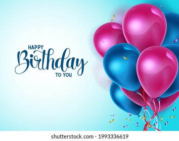 Happy birthday balloons vector banner template. Happy birthday to you greeting text with balloons and confetti decoration element for birth day card celebration design. Vector illustration