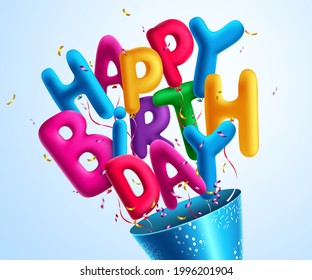 Herzlichen Glückwunsch zum Geburtstag Ballons Vektordesign. Herzlichen Glückwunsch Geburtstag 3D Ballon bunter Text mit konfetti Element für Kinder Geburtstag Überraschung Grußfest. Vektorgrafik