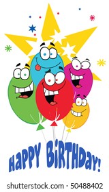 Happy Birthday Baloons With Stars With Text Happy Birthday!