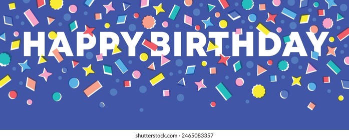Happy Birthday banner background with colorful confetti on blue background