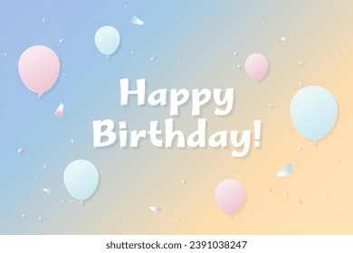 Happy Birthday Banner Background With Lettering Text And Colorful Tiny Confetti, Balloons. Congratulations. Celebration. Vector Illustration