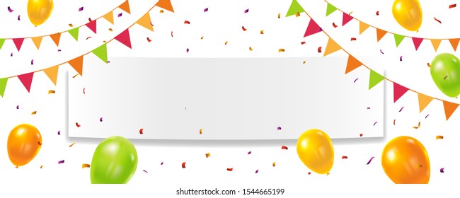 Happy birthday banner with balloons and flags. Vector illustration. EPS 10.