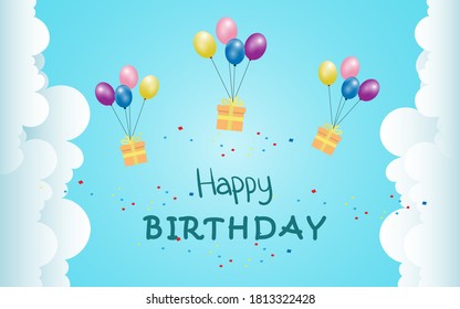 Happy birthday banner, card background for celebration easy to edit with balloons cloud sky decoration in flat style design vector illustration eps 10