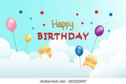 Happy birthday banner, card background for celebration easy to edit with balloons cloud sky decoration in flat style design vector illustration eps 10