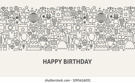 Happy Birthday Banner Concept. Vector Illustration of Line Web Design.