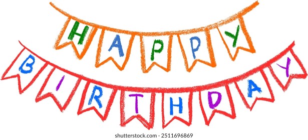 Happy Birthday Banner Crayon Chalk Drawing Vector