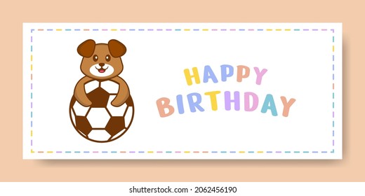 Happy Birthday banner with Cute dog cartoon character. Vector Illustration