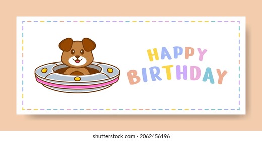 Happy Birthday banner with Cute dog cartoon character. Vector Illustration