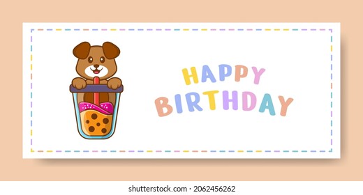Happy Birthday banner with Cute dog cartoon character. Vector Illustration