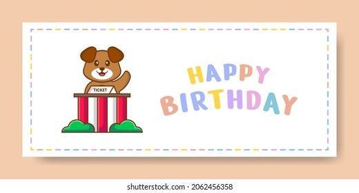 Happy Birthday banner with Cute dog cartoon character. Vector Illustration