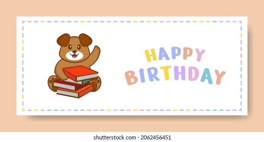 Happy Birthday banner with Cute dog cartoon character. Vector Illustration