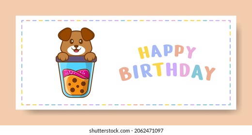 Happy Birthday banner with Cute dog cartoon character. Vector Illustration
