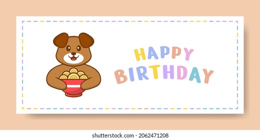 Happy Birthday banner with Cute dog cartoon character. Vector Illustration