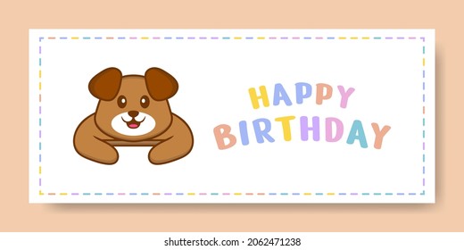 Happy Birthday banner with Cute dog cartoon character. Vector Illustration