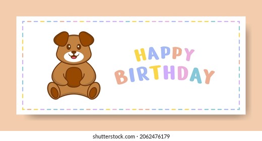 Happy Birthday banner with Cute dog cartoon character. Vector Illustration