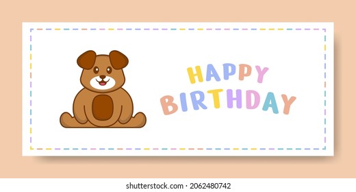 Happy Birthday banner with Cute dog cartoon character. Vector Illustration
