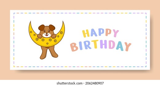 Happy Birthday banner with Cute dog cartoon character. Vector Illustration