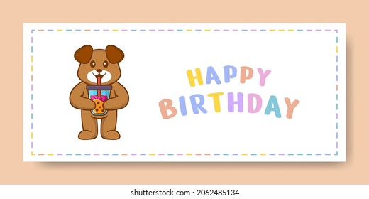 Happy Birthday banner with Cute dog cartoon character. Vector Illustration